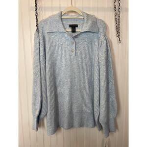 NWT Design365 Blue Ribbed Collared Oversized Pullover Sweater Plus Size 3X